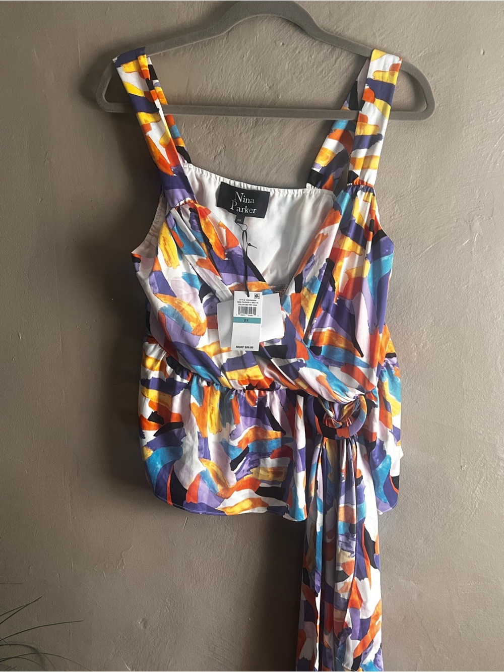 Nina Parker Abstract Watercolor Sleeveless Blouse